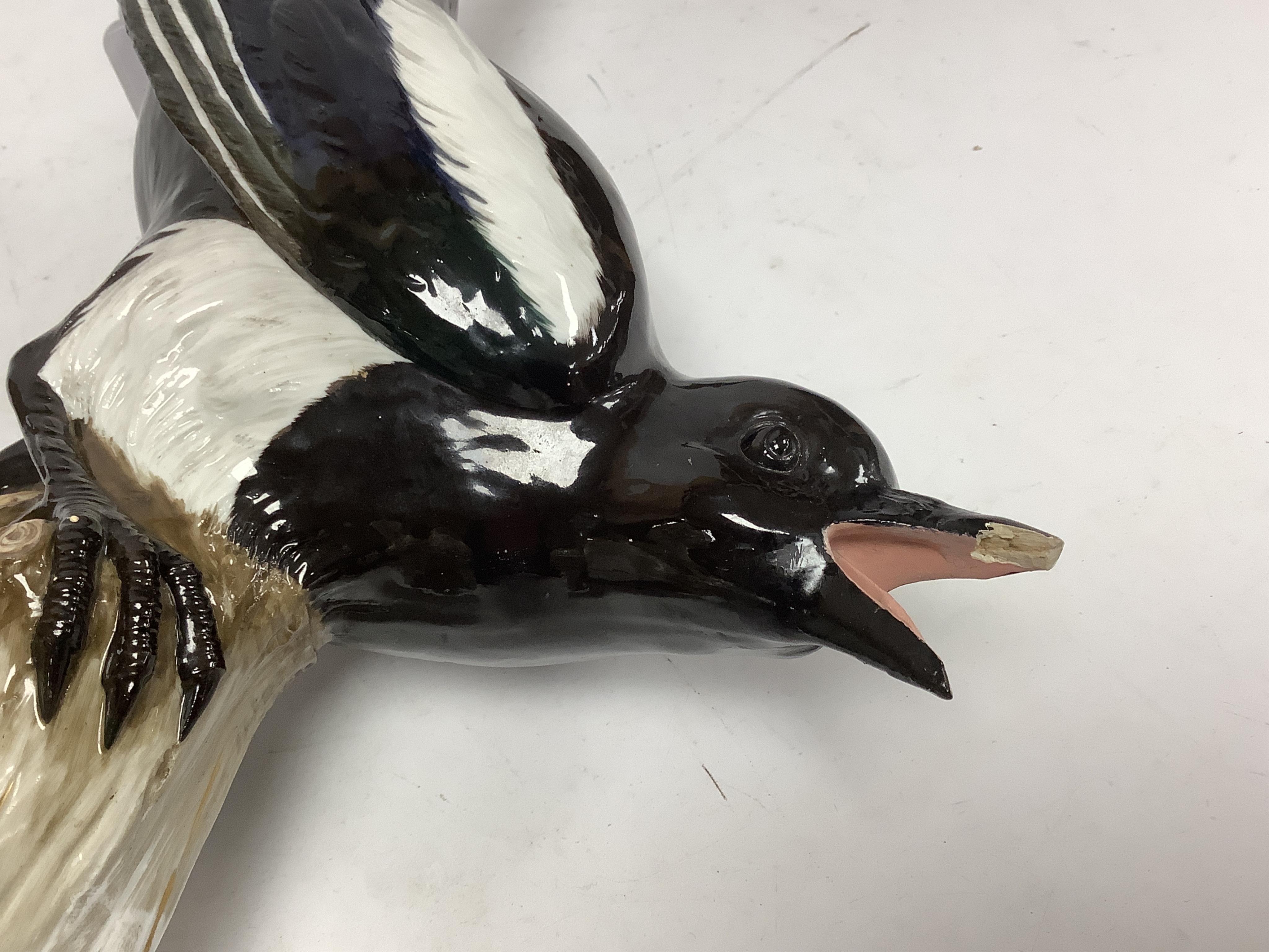 A large Meissen porcelain magpie, 53cm high